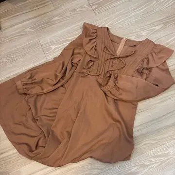 롱 원피스 프릴 옷깃 리본 백리본 브라운 빅 옷깃 가을/겨울 38