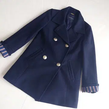 INDIVI 네이비 더블 브레스트 코트 피코트 캐시미어 혼방 36