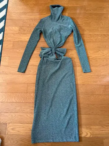 L'ACADEMIE 모스그린 라메 핏 니트 원피스