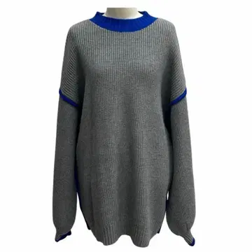 코끼리 고양이 배색 풀오버 니트 그레이