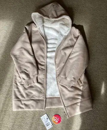 여성용 보아 안감 롱 후드티 사이즈 L 베이지색