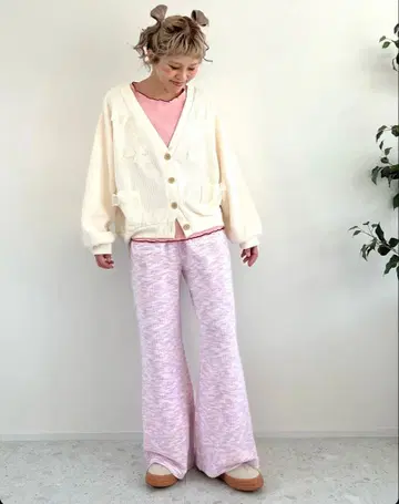 시마무라 ayano 멜란지 패턴 와이드 팬츠 핑크 M