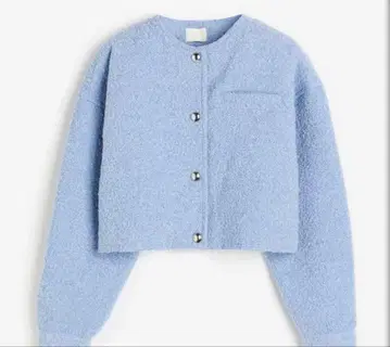 H&M 라이트 블루 노카라 자켓 부클레 자켓