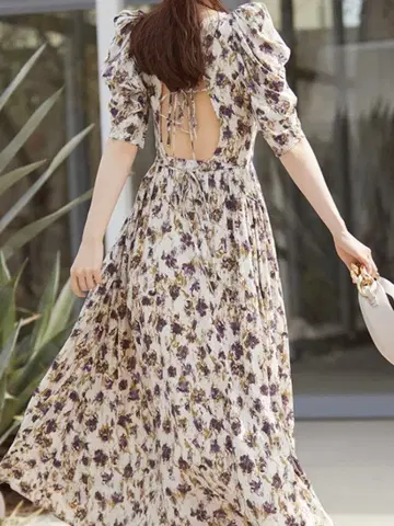 택 포함 새상품 스나이델 백 오픈 바리에 프린트 레이온 원피스