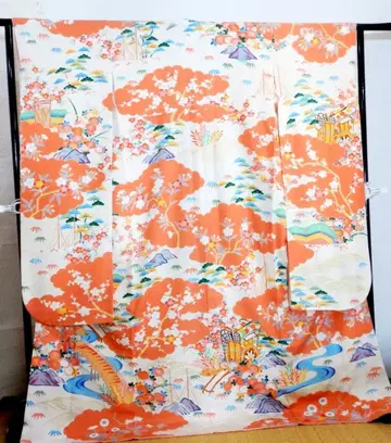 순수 실크 후리소데 고쇼카이 문양 긴자 마스이와야 취급품 금 부품 자수