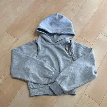 HTH hotter than hell 그레이 크롭 후드티 후드 부착