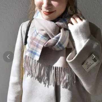 SHIPS 캐시미어 리버서블 체크 머플러 베이지 블루