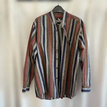 스트라이프 패턴 노카라 셔츠 L 사이즈