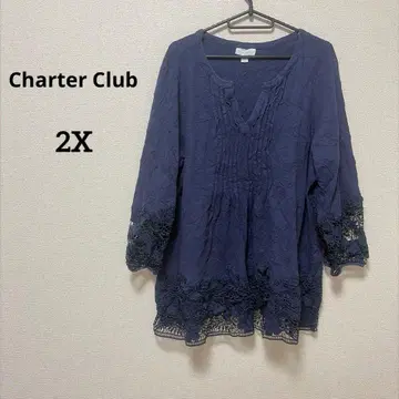 Charter Club [ 2X ] 네이비 튜닉 레이스 귀여움