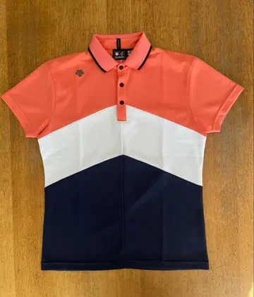 데상트 골프 남성용 피케 셔츠 M 오렌지/화이트/네이비