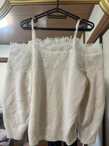 레이스 오프숄더 긴팔 니트