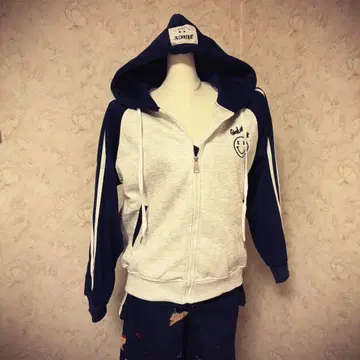 헤이세이 갸루 Y2K 집업 후드티 그레이/네이비 시크 스타일