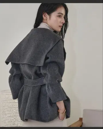 그레이 울 코트 벨트 포함