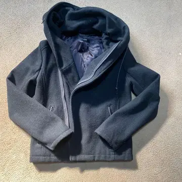 THE TWELVE 후드 부착 블랙 울 코트