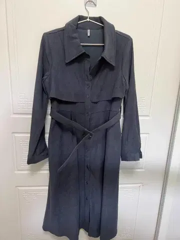 그레이 스웨이드풍 셔츠 원피스