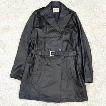 새상품급 남성용 비기 양가죽 램 가죽 더블 트렌치코트 벨트 블랙