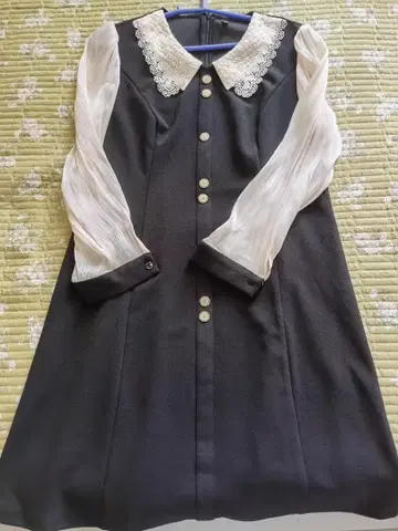 레이스 달린 옷깃의 블랙 드레스 2XL