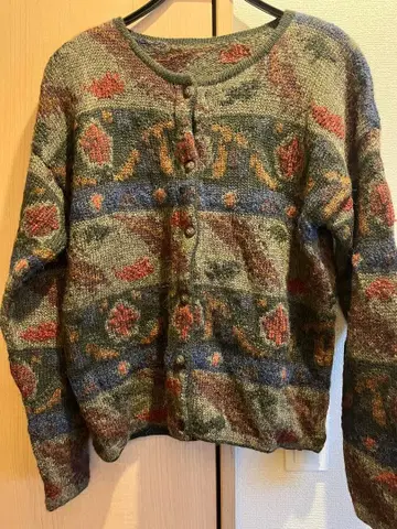 빈티지 꽃 패턴 니트 가디건 멀티 컬러