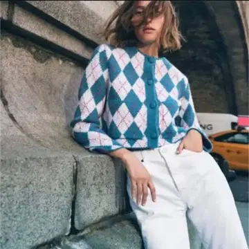 ZARA 아가일 니트 가디건 M