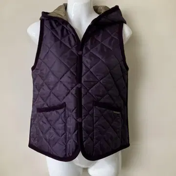 LAVENHAM 리버서블 퀼팅 자켓 후드 부착 퍼플 카키 색상