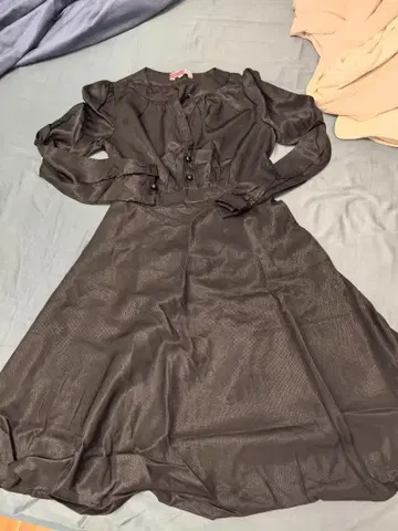 블랙 긴팔 버튼 셔츠 원피스