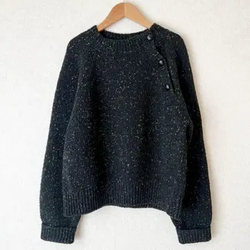 MARGARET HOWELL 도네갈 울 니트 바스켓 버튼 블랙