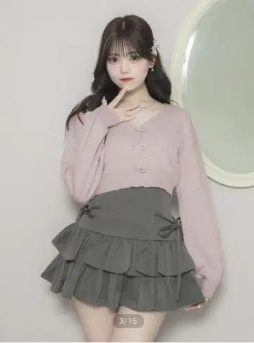 pium 비쥬 리본 니트 가디건 핑크