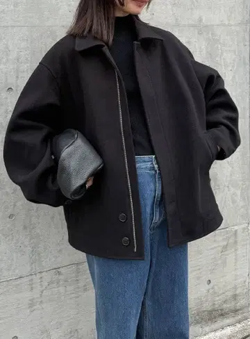 빅 실루엣 미들 코트 블랙