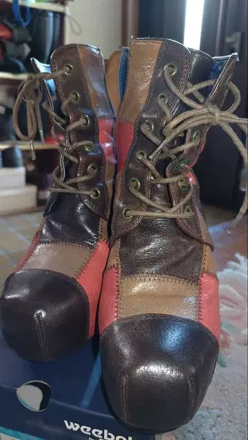 키다리 아저씨 패치워크 숏부츠 사이드 지퍼 레이스업