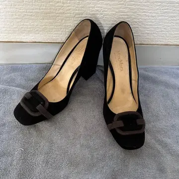 블랙 스웨이드 스퀘어토 하이힐