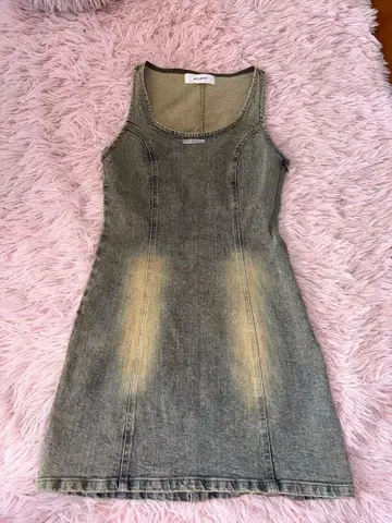 데님 슬리브리스 미니 원피스 그레이