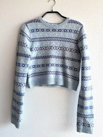 [클리닝 완료] H BEAUTY&YOUTH 니트 라이트 블루 패턴 M