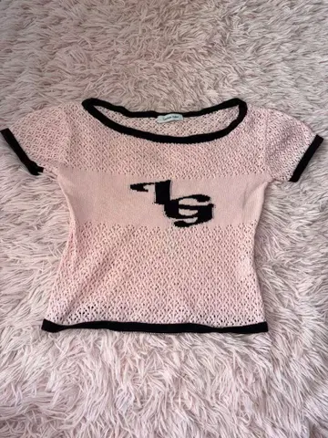 핑크 망사 편직 반팔 상의