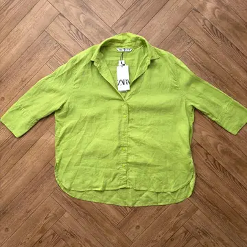 정가 5,990엔 새상품 미사용품 ZARA 라임 그린 5부 소매 셔츠 L