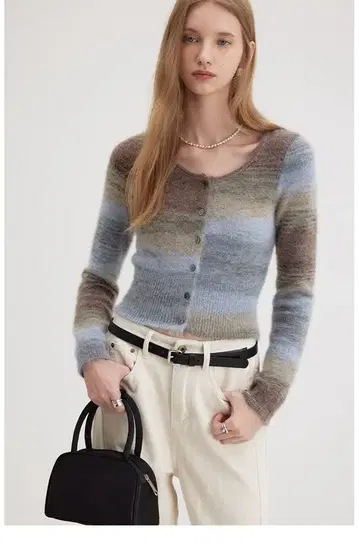 [중고] Fano Studios 멀티 컬러 크롭 니트 가디건