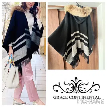 Diagram 후드 부착 판초 스톨 블랙