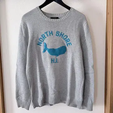 BEAMS 고래 자수 그레이 스웨터