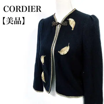 [ 새상품급 ] CORDIER 울 혼방 페더 자수 가디건