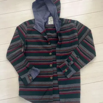 S.J. 스트라이프 패턴 후드 부착 셔츠