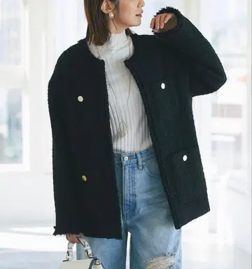 리브 드와 트위드 프린지 자켓