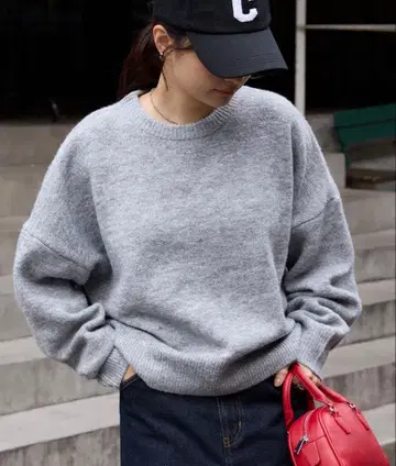 MONO-MART 코쿤 오버 사이즈 크루넥 니트 그레이