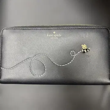 케이트 스페이드 블랙 가죽 장지갑 벌 자수