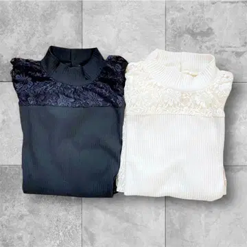 고급 꽃무늬 레이스 니트 상의 하이넥 M 2개 세트 묶음 판매