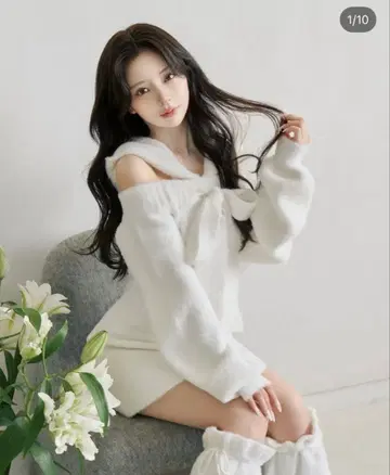 후디 오프숄더 니트 미니 원피스