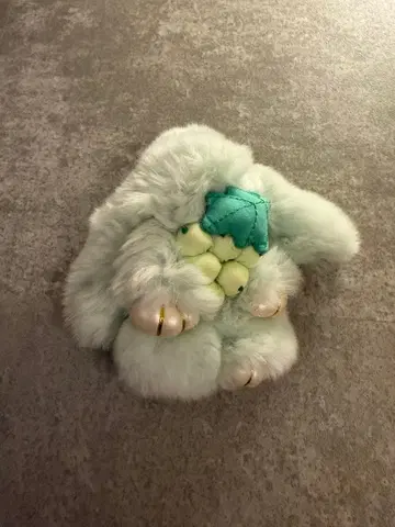 민트 그린의 복슬복슬 봉제 인형 토끼