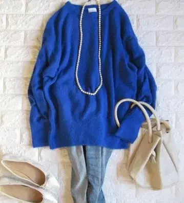 유나이티드 애로우즈 green label relaxing 기모 니트 블루