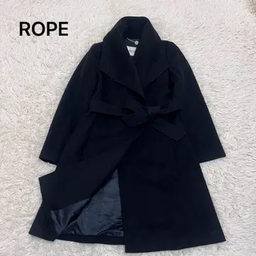 로페 사이즈 36 울 캐시미어 여배우 옷깃 코트 벨트 블랙 2way