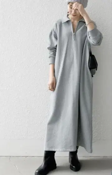 SHIPS any USA 코튼 속기모 하프 지퍼 원피스