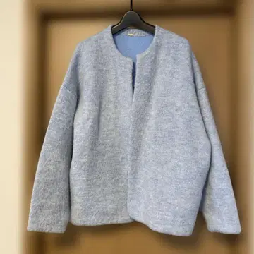 라이트 블루 노카라 가디건