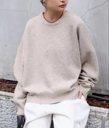 MONO-MART 코쿤 오버 사이즈 크루넥 니트 모카